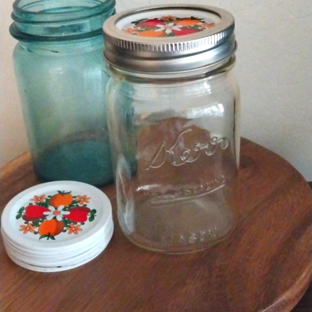 🤑Vintage Kerr Canning Lids-set of 10 Fruit and Floral Design-LIDS ONLY-NO RINGS